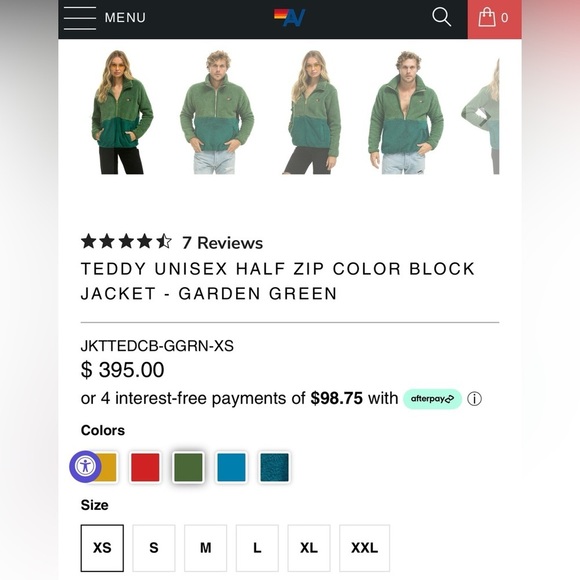 Aviation nation TEDDY UNISEX HALF ZIP  JACKET -GARDEN GREEN - Picture 13 of 14